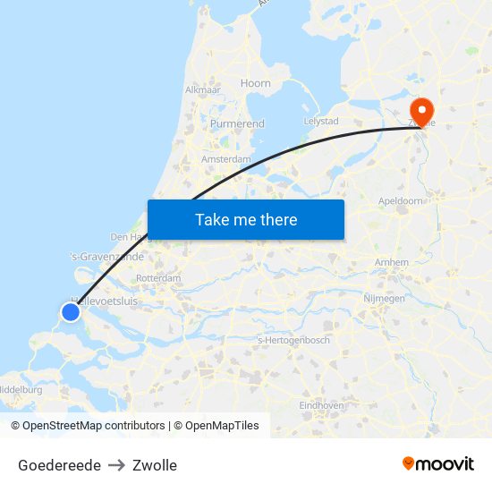 Goedereede to Zwolle map