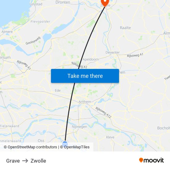 Grave to Zwolle map