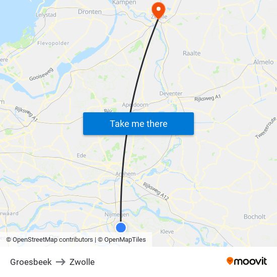 Groesbeek to Zwolle map