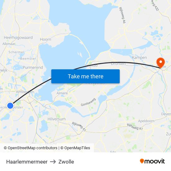 Haarlemmermeer to Zwolle map