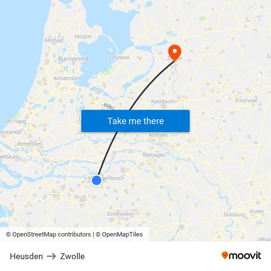 Heusden to Zwolle map