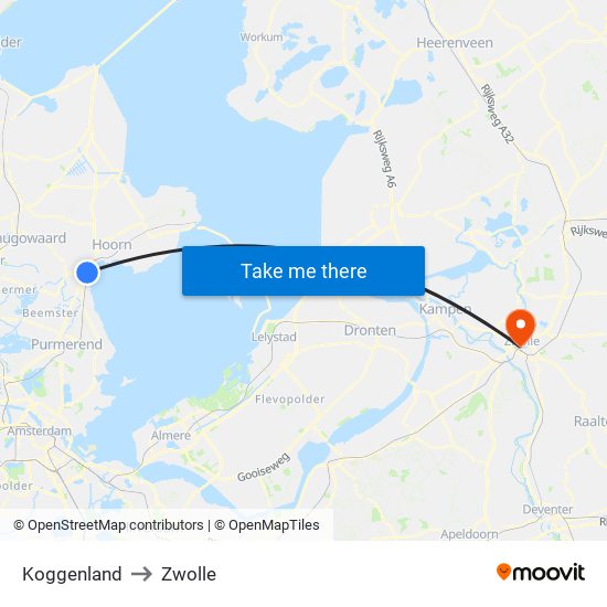 Koggenland to Zwolle map