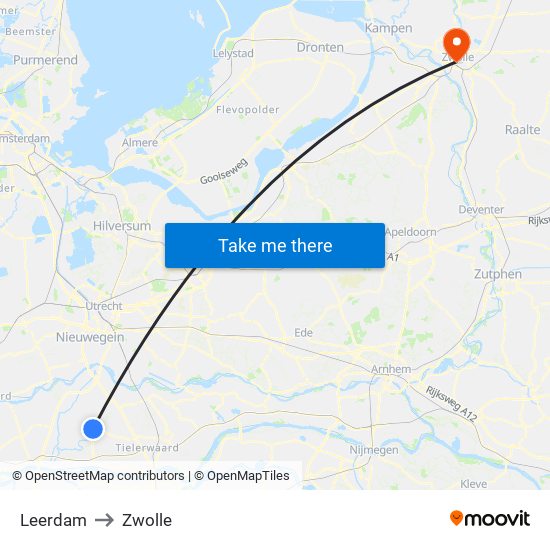 Leerdam to Zwolle map