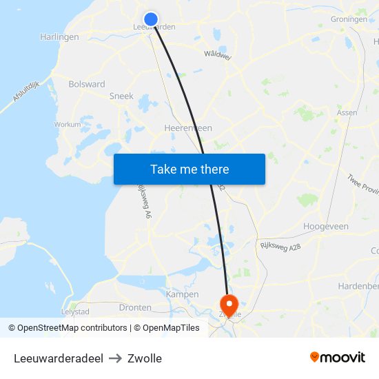 Leeuwarderadeel to Zwolle map