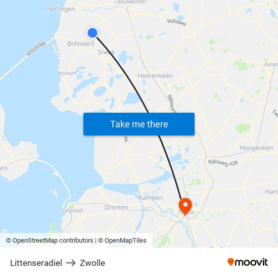 Littenseradiel to Zwolle map