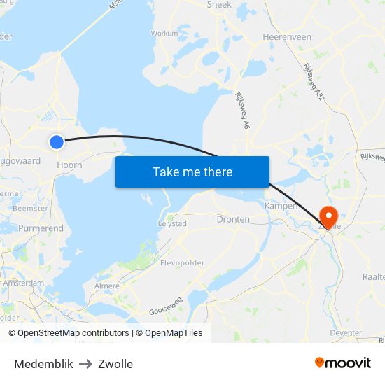 Medemblik to Zwolle map