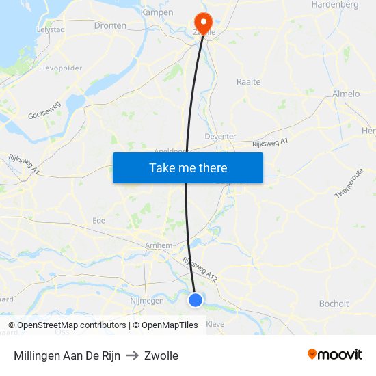 Millingen Aan De Rijn to Zwolle map