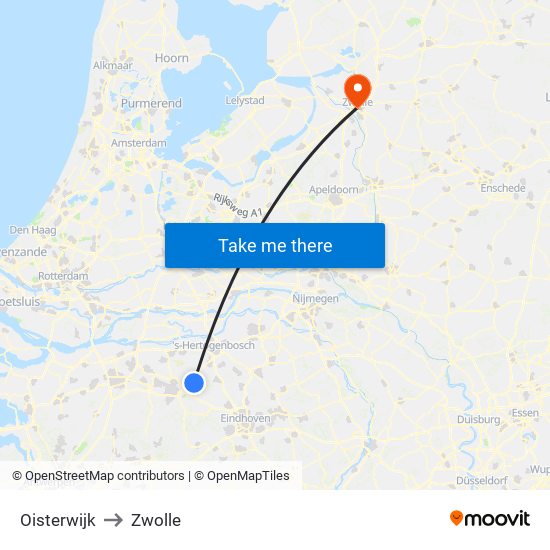 Oisterwijk to Zwolle map