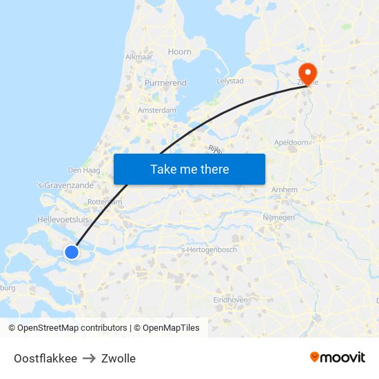 Oostflakkee to Zwolle map