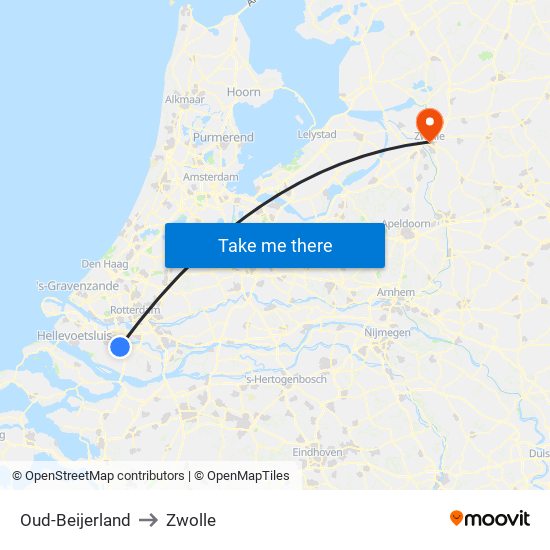 Oud-Beijerland to Zwolle map