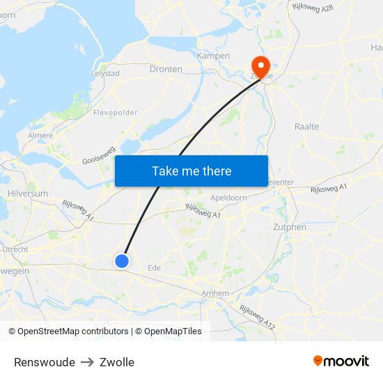 Renswoude to Zwolle map