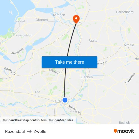 Rozendaal to Zwolle map