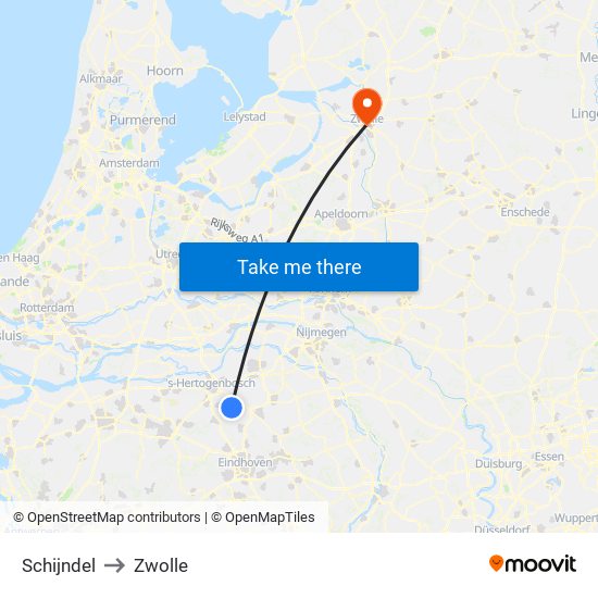 Schijndel to Zwolle map