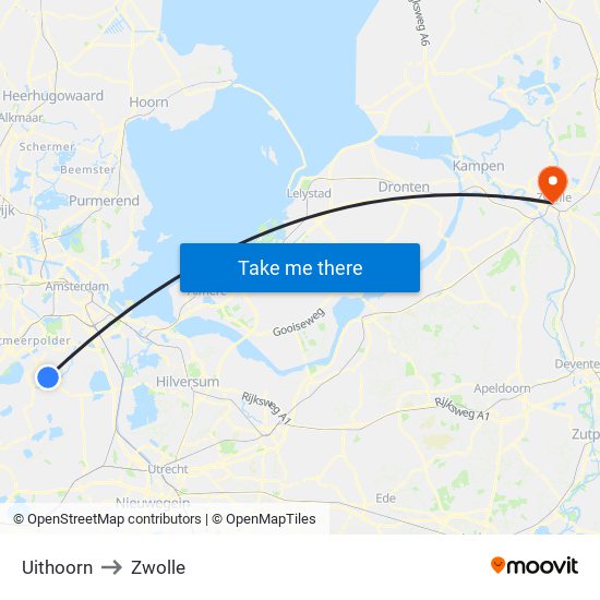 Uithoorn to Zwolle map
