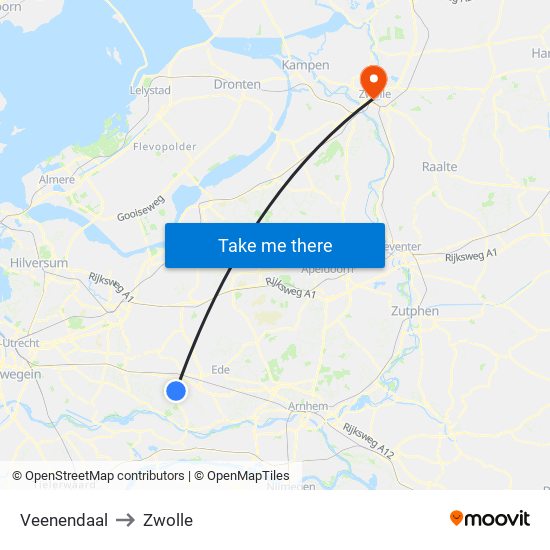 Veenendaal to Zwolle map