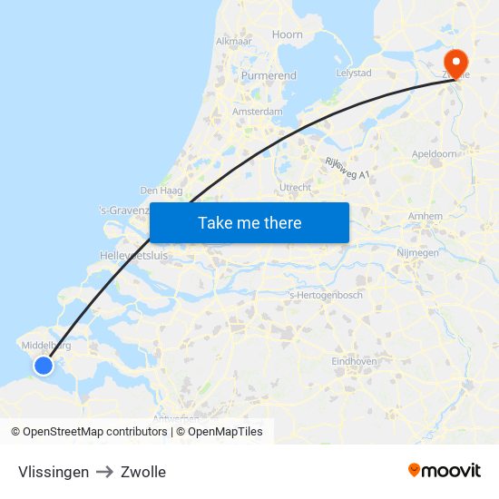 Vlissingen to Zwolle map