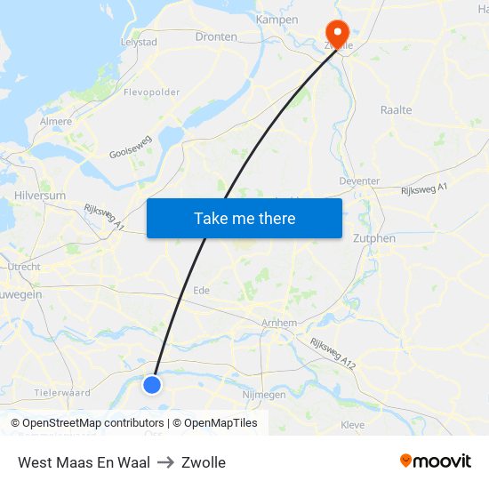 West Maas En Waal to Zwolle map