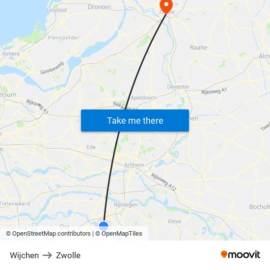 Wijchen to Zwolle map