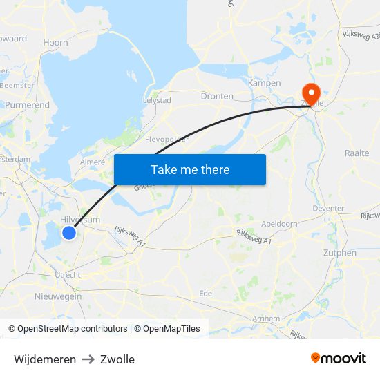 Wijdemeren to Zwolle map