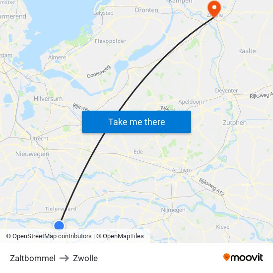 Zaltbommel to Zwolle map