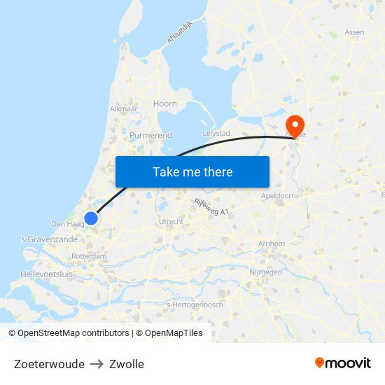 Zoeterwoude to Zwolle map