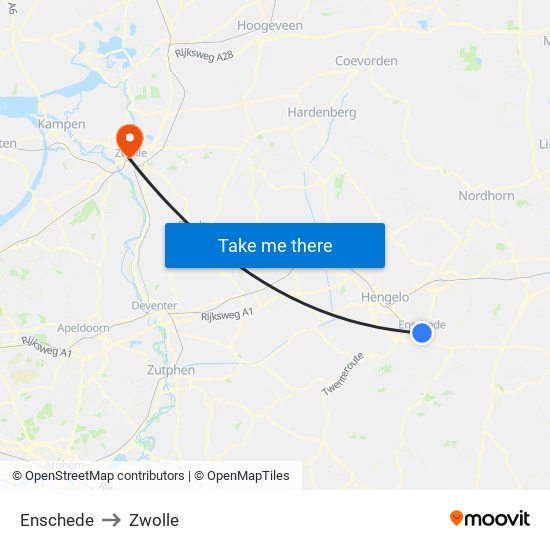 Enschede to Zwolle map