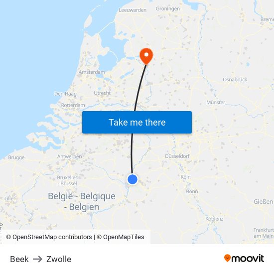 Beek to Zwolle map