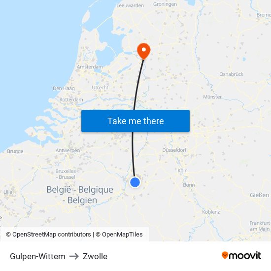 Gulpen-Wittem to Zwolle map