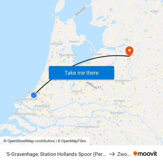 'S-Gravenhage, Station Hollands Spoor (Perron A) to Zwolle map