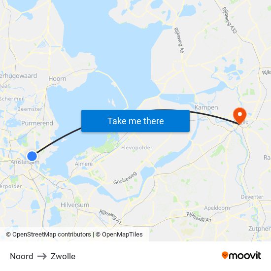 Noord to Zwolle map