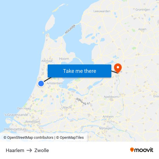 Haarlem to Zwolle map