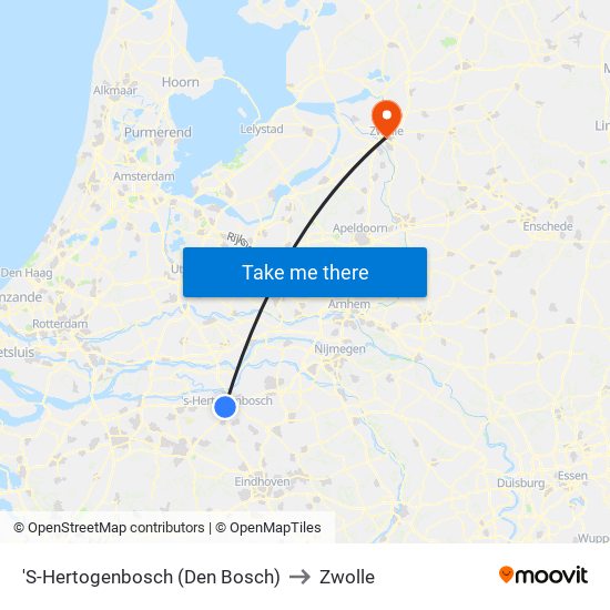'S-Hertogenbosch (Den Bosch) to Zwolle map
