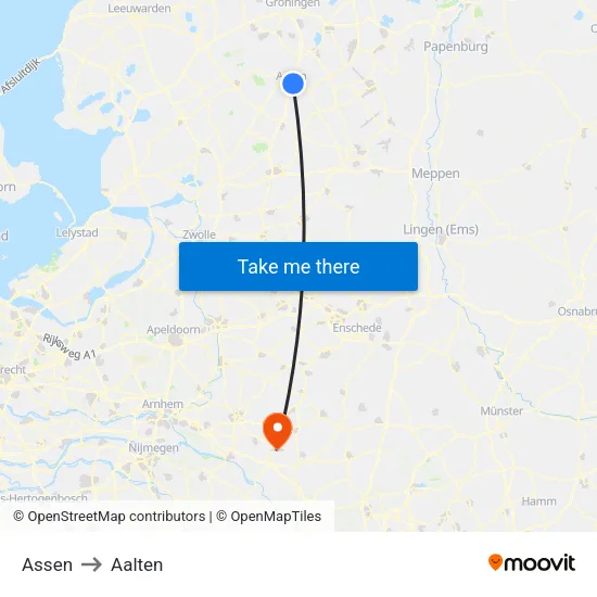 Assen to Aalten map