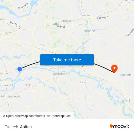 Tiel to Aalten map