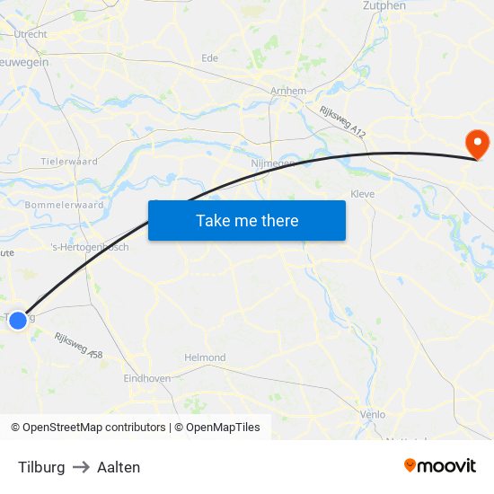 Tilburg to Aalten map