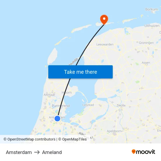 Amsterdam to Ameland map