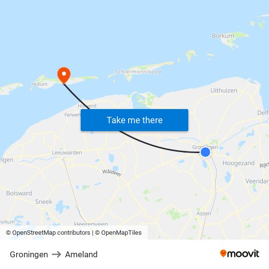 Groningen to Ameland map