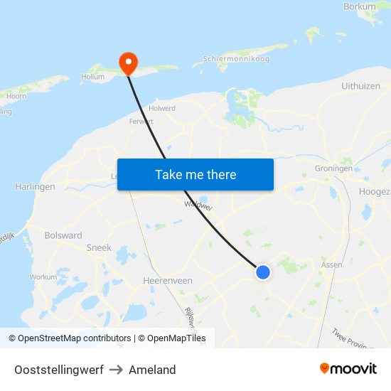 Ooststellingwerf to Ameland map