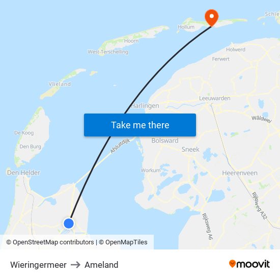 Wieringermeer to Ameland map
