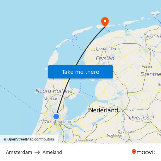 Amsterdam to Ameland map