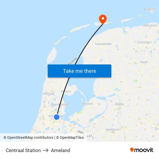 Centraal Station to Ameland map