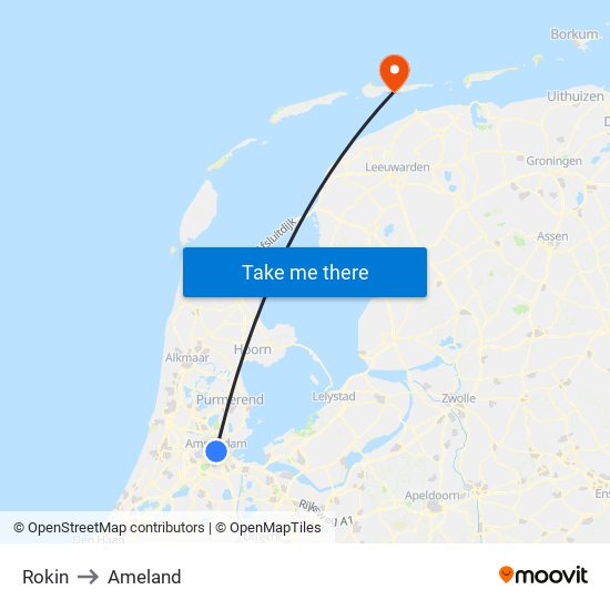 Rokin to Ameland map