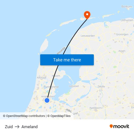 Zuid to Ameland map