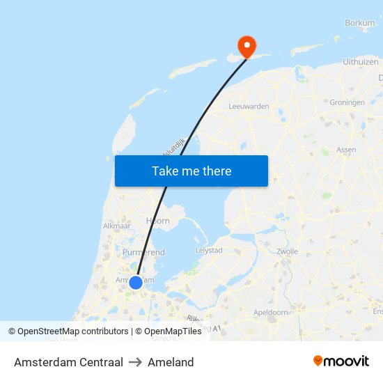 Amsterdam Centraal to Ameland map