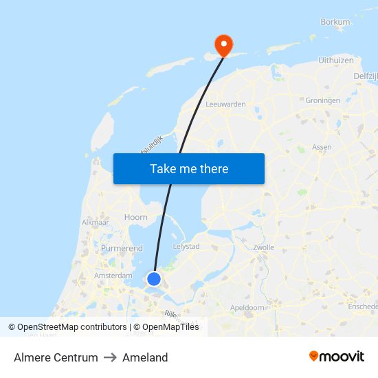 Almere Centrum to Ameland map