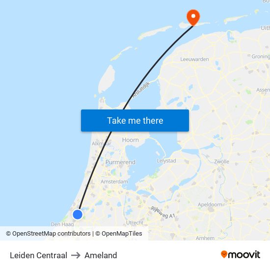 Leiden Centraal to Ameland map