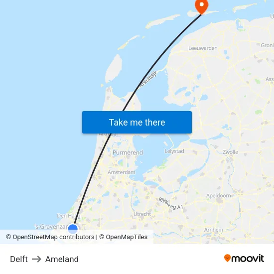 Delft to Ameland map