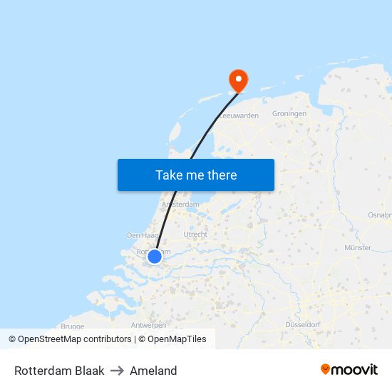 Rotterdam Blaak to Ameland map