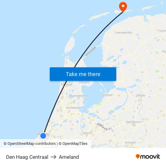 Den Haag Centraal to Ameland map