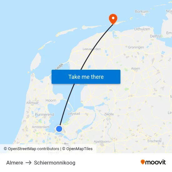Almere to Schiermonnikoog map